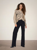 Jella Flower Print Round Neck Jumper - Cement Melange