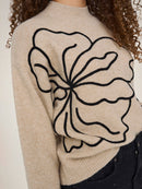 Jella Flower Print Round Neck Jumper - Cement Melange