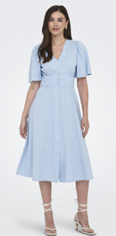 Nora 1/2 Sleeve Midi Dress - Chambray Blue