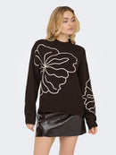Jella Flower Print Round Neck Jumper - Chocolate Torte/pumice