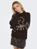 Jella Flower Print Round Neck Jumper - Chocolate Torte/pumice