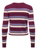 Emmie Round Neck Stripe Cardigan - Windsor Wine & Eggnog