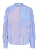 Mio Mandarin Collar Stripe Shirt - Pale Iris White & Tibetan Red
