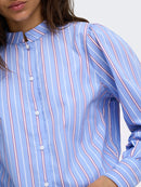 Mio Mandarin Collar Stripe Shirt - Pale Iris White & Tibetan Red