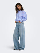 Mio Mandarin Collar Stripe Shirt - Pale Iris White & Tibetan Red