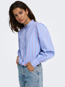 Mio Mandarin Collar Stripe Shirt - Pale Iris White & Tibetan Red