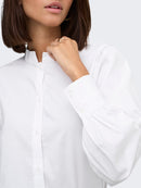 Mio Mandarin Collar Stripe Shirt - White