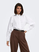 Mio Mandarin Collar Stripe Shirt - White