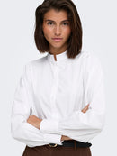 Mio Mandarin Collar Stripe Shirt - White