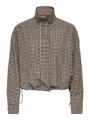 Umi High Neck Check Jacket - Portabella Dark Brown
