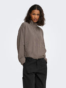 Umi High Neck Check Jacket - Portabella Dark Brown