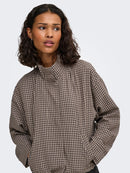 Umi High Neck Check Jacket - Portabella Dark Brown