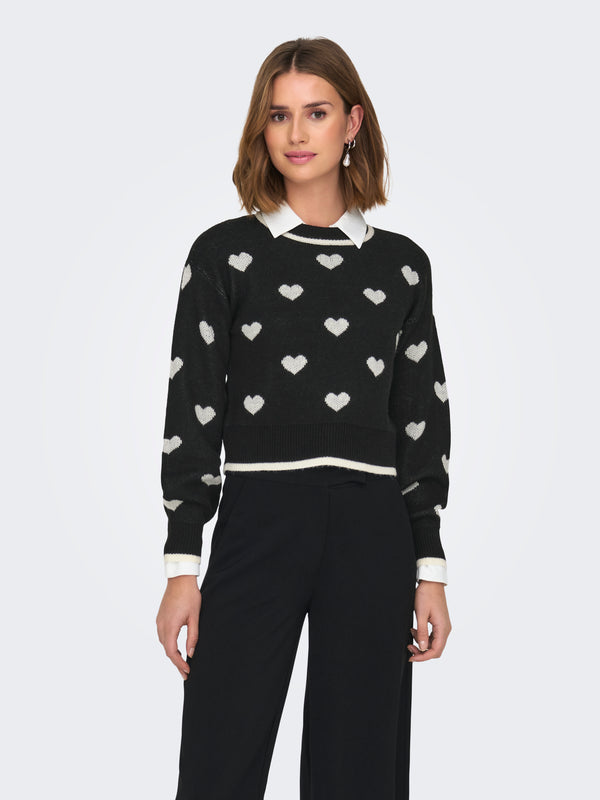 Romance L/S Jacquard Pullover - Black Jacquard