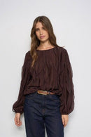 Salsa Round Neck Blouse- Brown