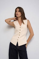V Neck Waistcoat - Beige