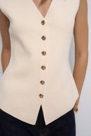 V Neck Waistcoat - Beige