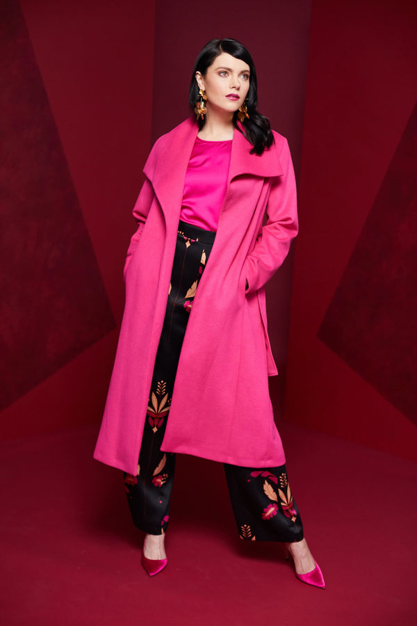 Collar Wrap Coat - Hot Pink