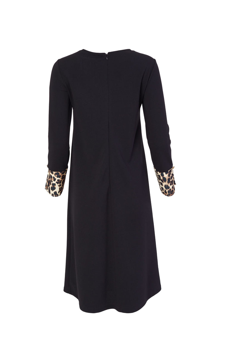 Animal Cuff Flare Dress - Black/camel