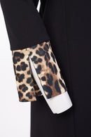 Animal Cuff Flare Dress - Black/camel