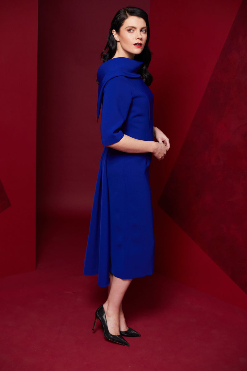 Shawl Collar Dress - Royal Blue