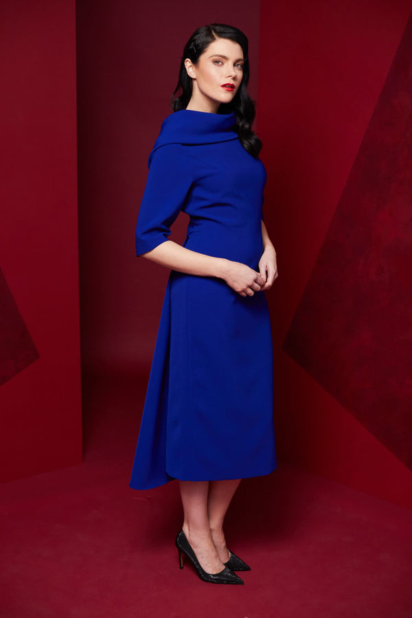Shawl Collar Dress - Royal Blue