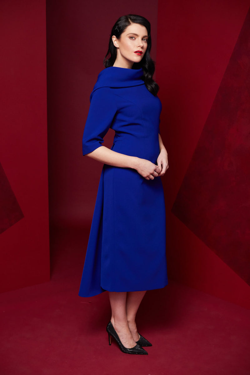 royal blue dress with shawl VALENTINO 1973 Royal Blue Silk Ruffle Strapless Gown with Matching Shawl (S)