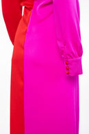 2 Tone Gather Waist Dress - Red/pink
