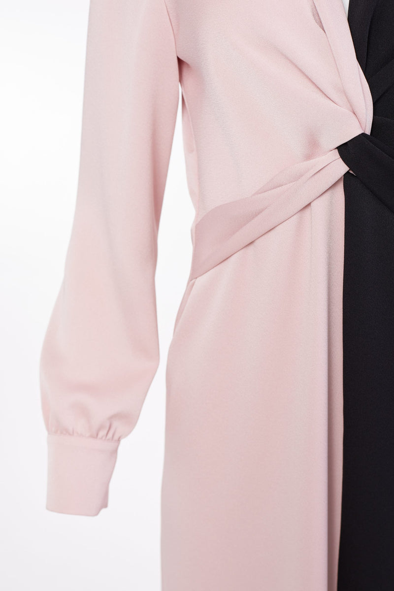 2 Tone Gather Waist Dress - Shell/black