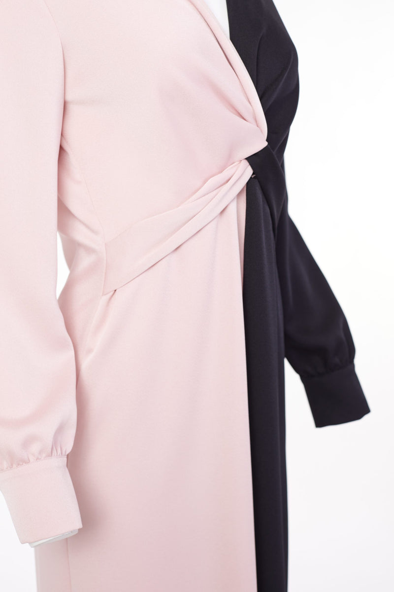 2 Tone Gather Waist Dress - Shell/black