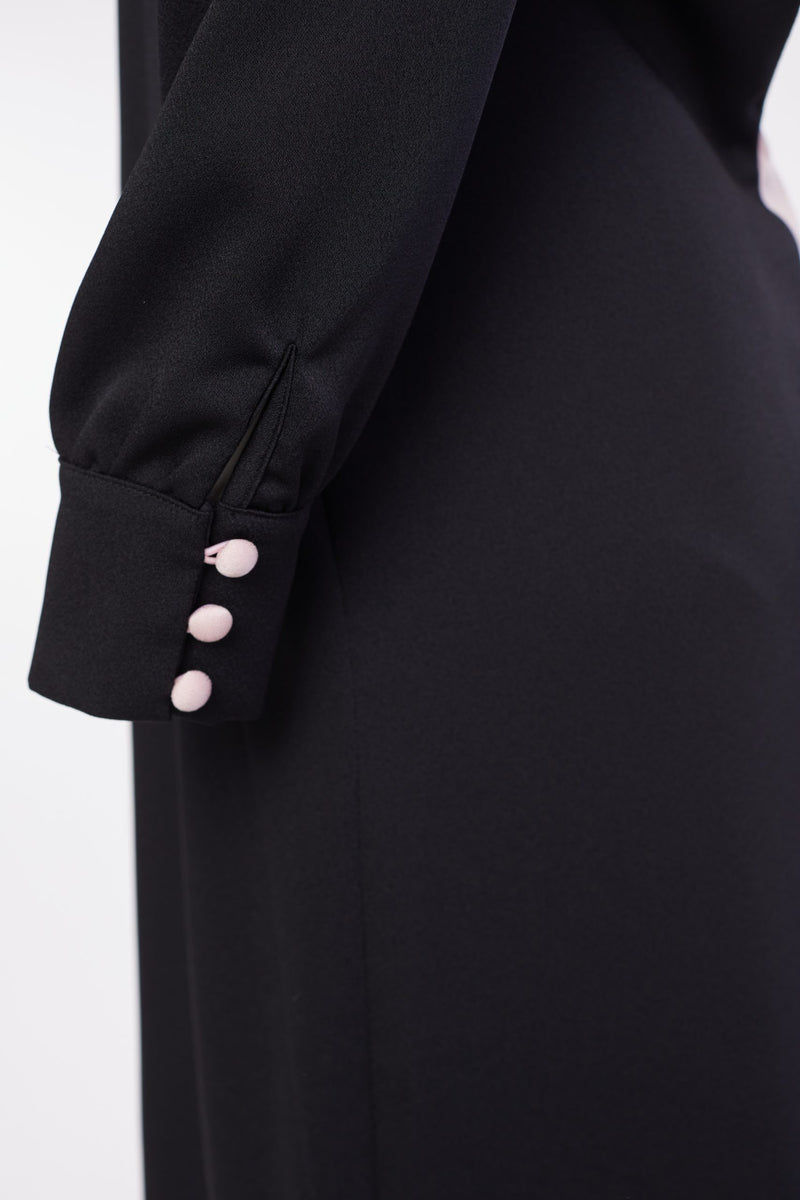 2 Tone Gather Waist Dress - Shell/black