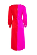 2 Tone Gather Waist Dress - Red/pink