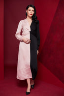 2 Tone Gather Waist Dress - Shell/black