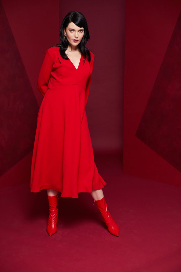 V Neck Full Dress - Red