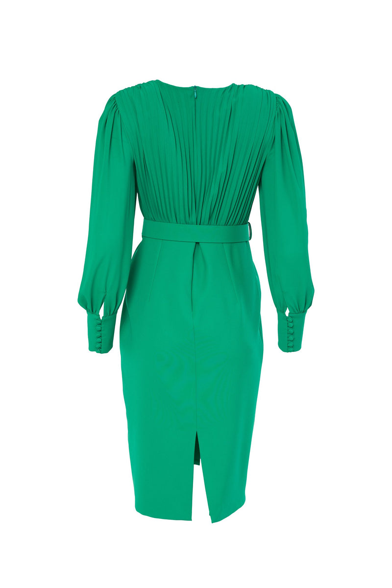 Pleated Top &amp; Belt Dress - Kelly Green