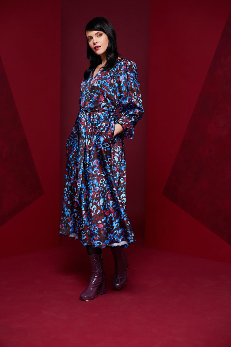 Print Flared Dress - French Blue