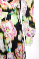 V Neck Print Dress - Black/lime