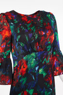 Frill Sleeve Flower Dress - Red/kelly Green