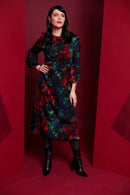 Frill Sleeve Flower Dress - Red/kelly Green