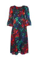 Frill Sleeve Flower Dress - Red/kelly Green