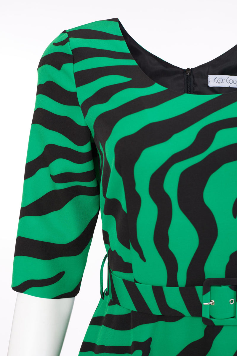 Kate Cooper Zebra Print Full Dress - Black/kelly Green