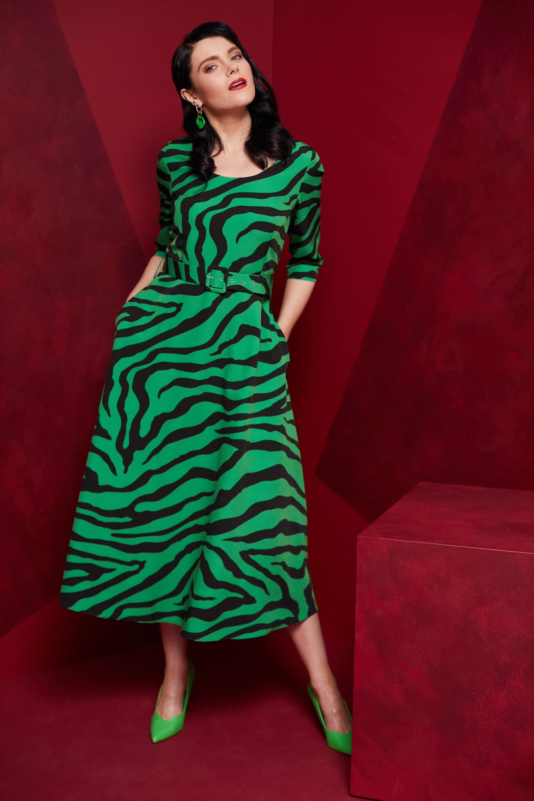 Kate Cooper Zebra Print Full Dress - Black/kelly Green