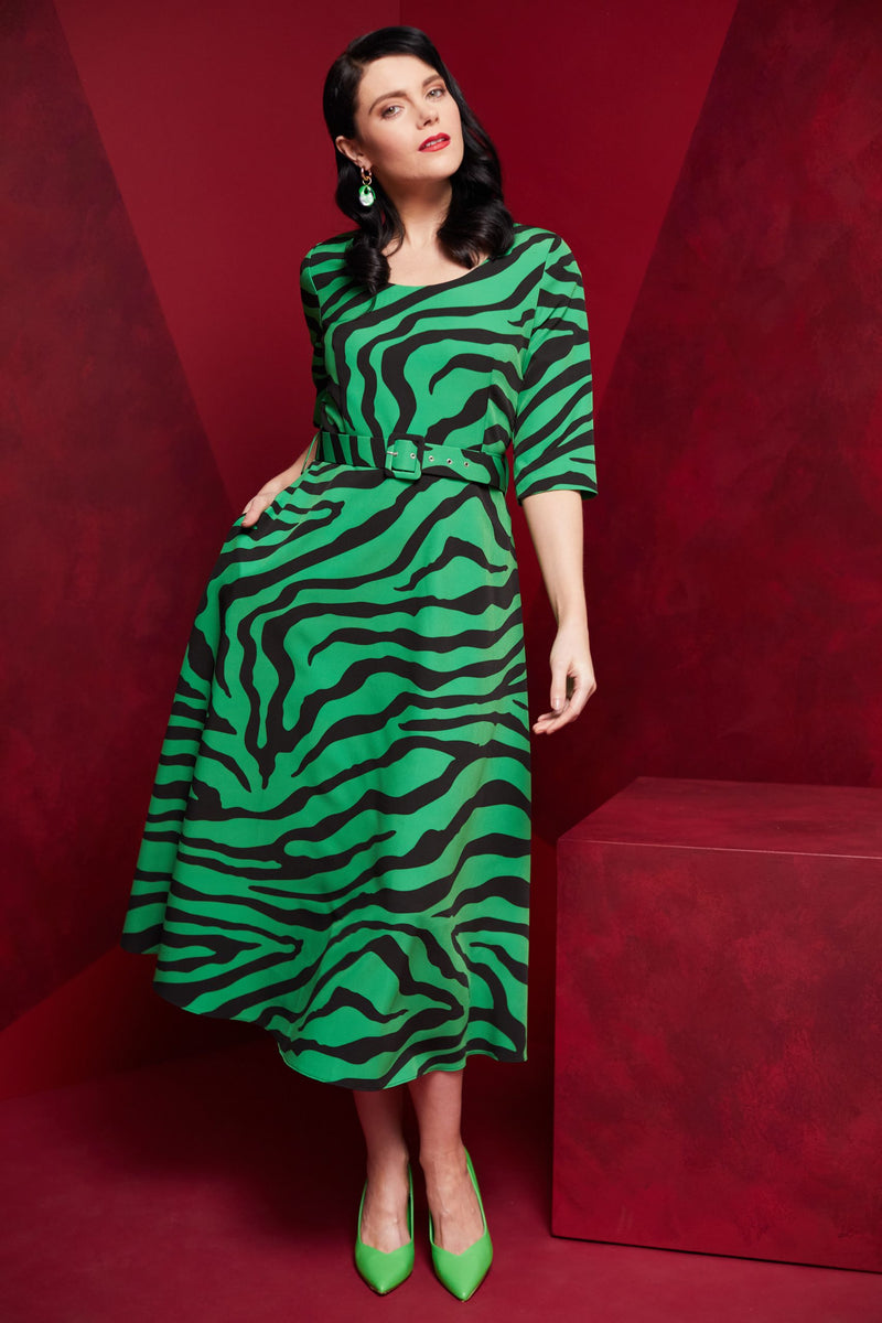 Kate Cooper Zebra Print Full Dress - Black/kelly Green