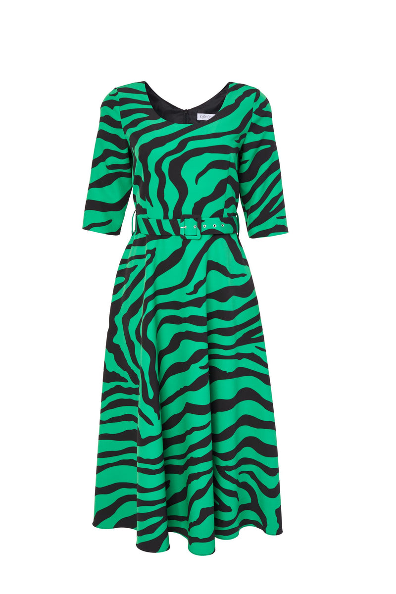 Kate Cooper Zebra Print Full Dress - Black/kelly Green