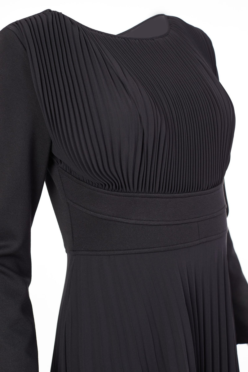 Pleated Flared Dress - Black