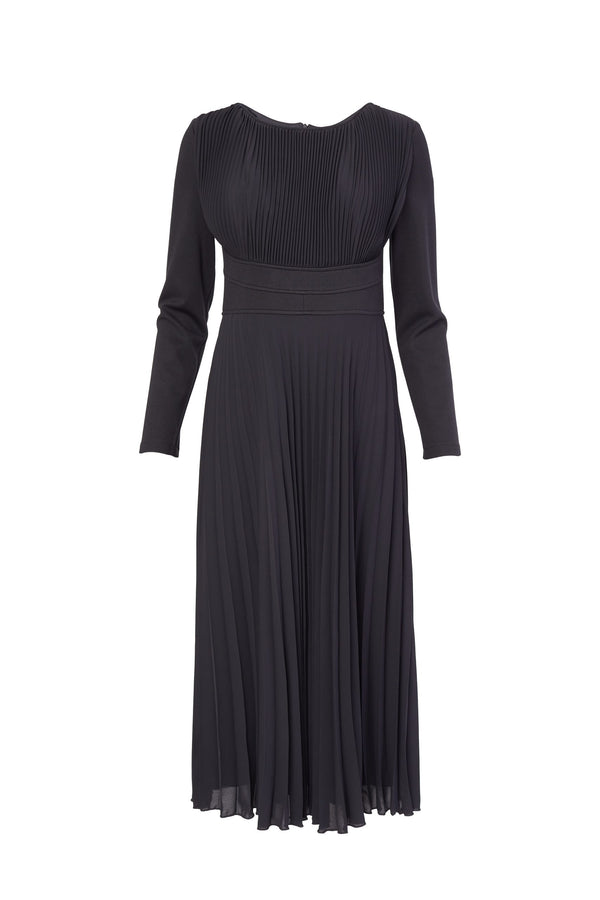 Pleated Flared Dress - Black