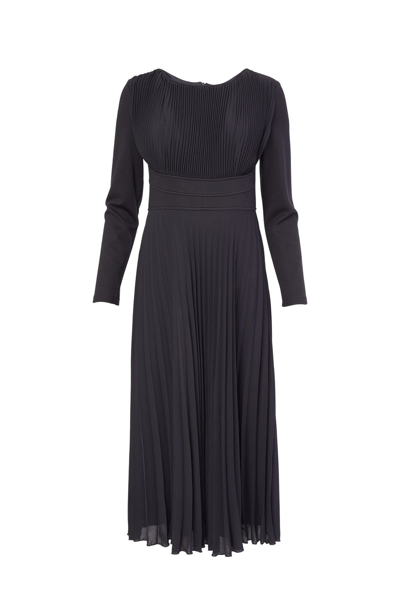 Pleated Flared Dress - Black