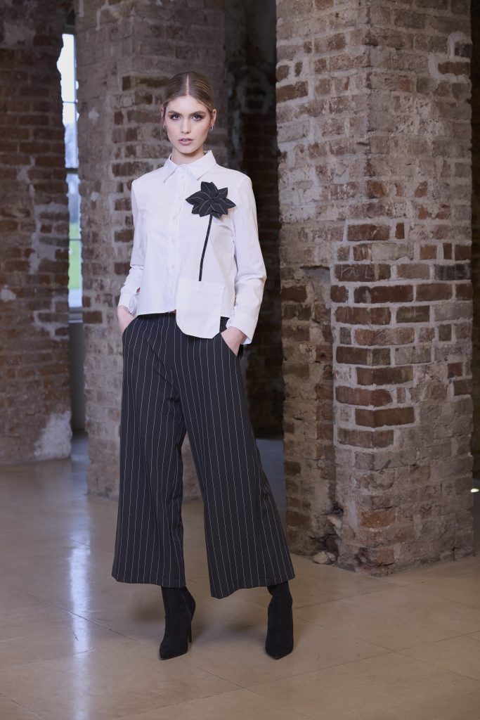 Pinstripe Wide Leg Trouser - Black/white