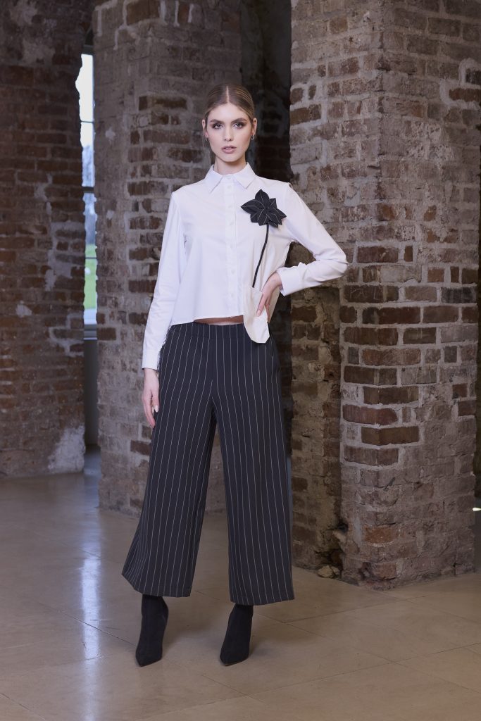 Flower Trim Shirt - White