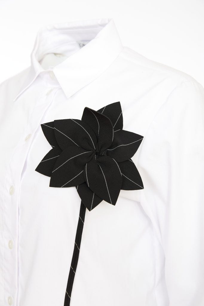 Flower Trim Shirt - White