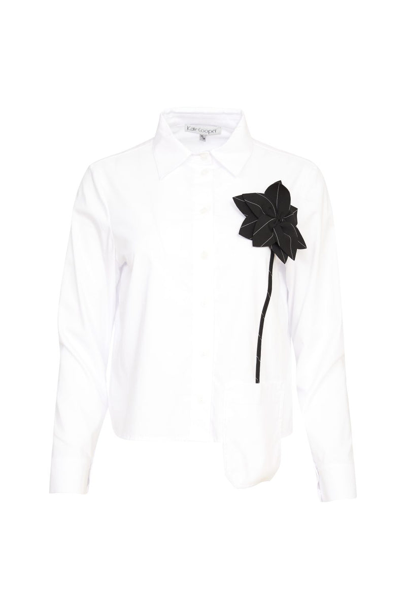 Flower Trim Shirt - White